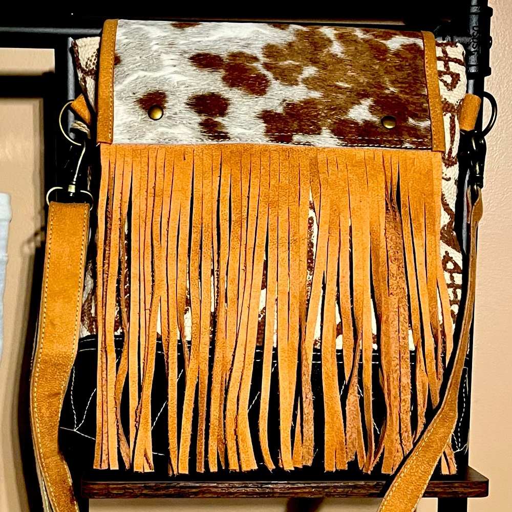 Olay Upcycled Cowhide Canvas Purse